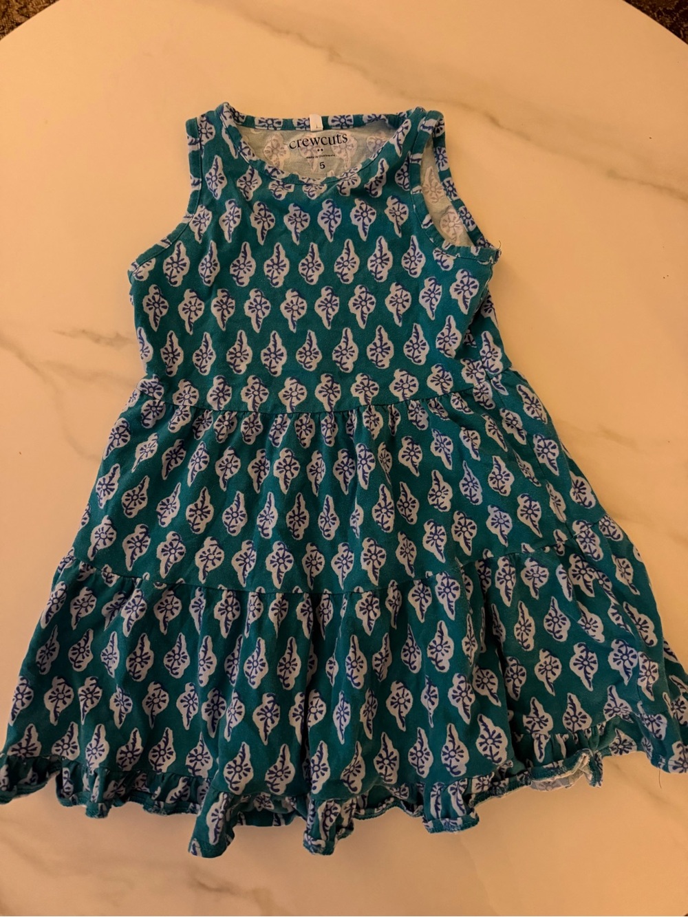 Crewcuts Teal Tank Dress with White & Navy Print